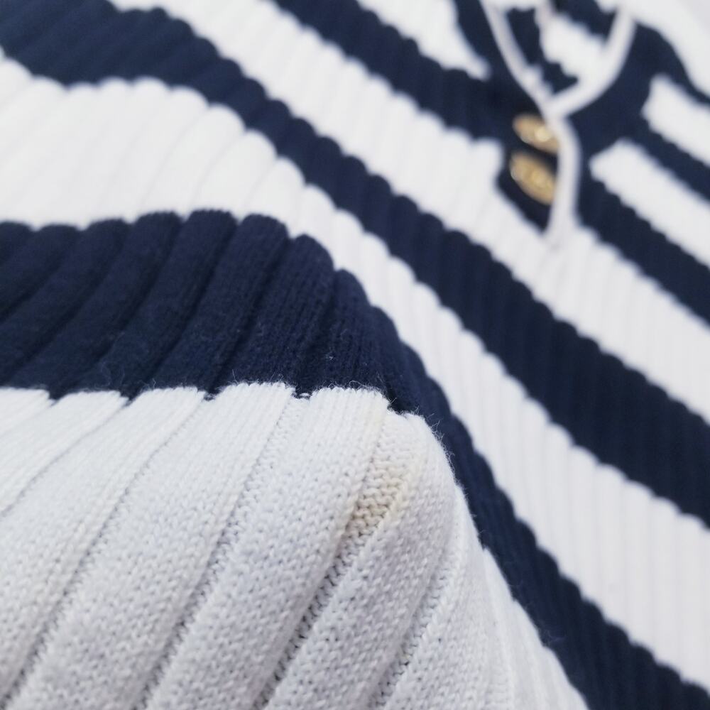 Lauren Jeans Company Nautical Ribbed Knit Sweater Blouse Long Sleeves V-Neckline - Picture 3 of 12
